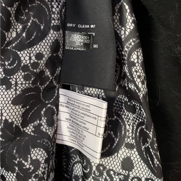 GUESS Black Wool Coat w/Chenille Boucle Collar & Cuffs Asymmetrical Zip Front S - Picture 6 of 14